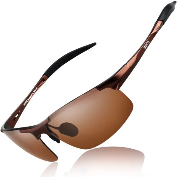 DUCO Mens Sports Polarized Sunglasses UV Protection Sunglasses for Men 8177s(Brown Frame Brown Lens)