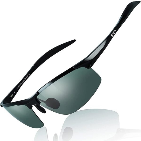 DUCO Mens Sports Polarized Sunglasses UV Protection Sunglasses for Men 8177s(Black Frame Green Lens)