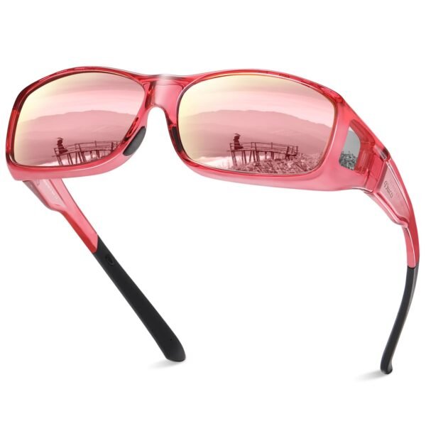 DUCO Wraparound Fit over Sunglasses for Men Women Polarized Wear Over UV Protection Sun Glasses 8954 (L Size Transparent pink Frame Pink Lens)