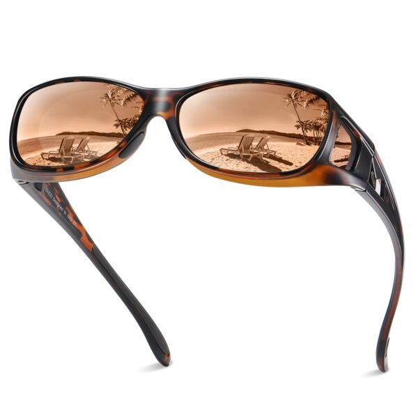 DUCO Wraparound Fit over Sunglasses for Men Women Polarized Wear Over UV Protection Sun Glasses 8954(M Size Tortoise Frame Brown Lens)