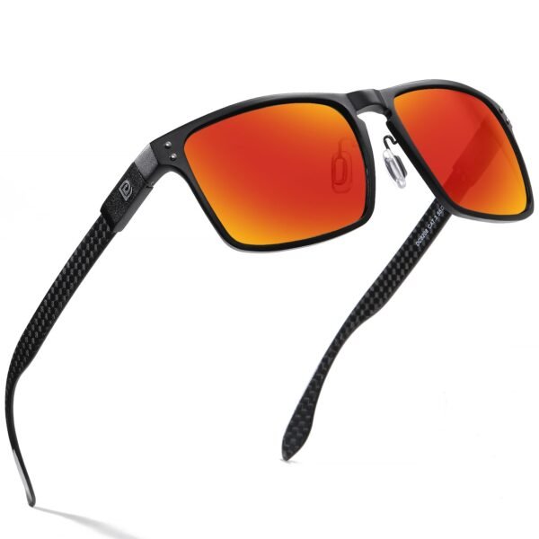 DUCO Retro Square Polarized Sunglasses for Men Vintage Sun Glasses Fishing Shades UV Protection Carbon Fiber DC8208 (Black Frame Revo Red Lens)