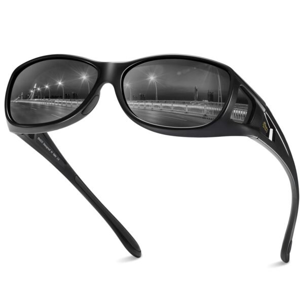 DUCO Wraparound Fit over Sunglasses for Men Women Polarized Wear Over UV Protection Sun Glasses 8953 (M Size Black Frame Gray Lens)