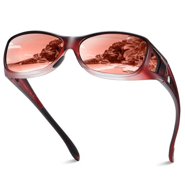 DUCO Wraparound Fit over Sunglasses for Men Women Polarized Wear Over UV Protection Sun Glasses 8953(M Size Wine Red Frame Brown Lens)